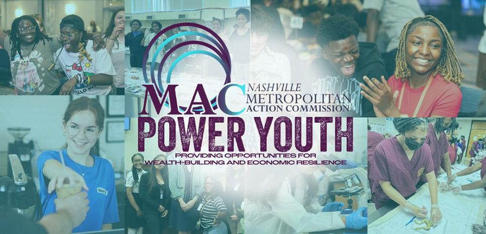 Aspire at MAC POWER Youth Summit featuring Nashville Metropolitan Action Commission branding and photos of youth participating in summer internship and career readiness activities.