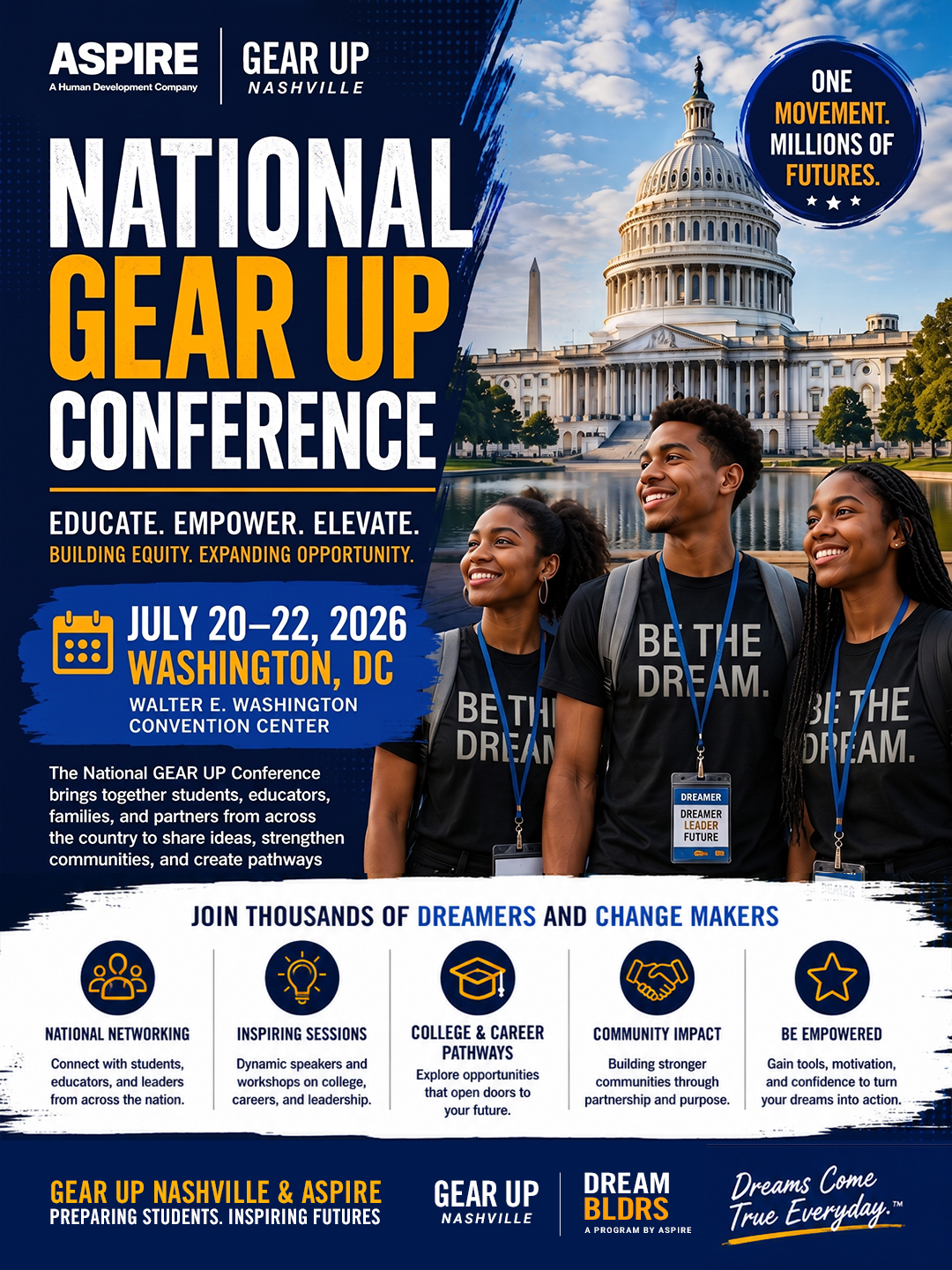 Students from Aspire and GEAR UP Nashville attend the National GEAR UP Conference in Washington, D.C. to explore college, career, and leadership opportunities.