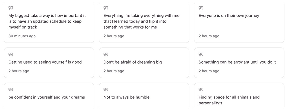 Student reflections highlighting personal growth, confidence, vision, leadership, and career readiness following the Aspire x GEAR UP Nashville Dream BLDRS program.