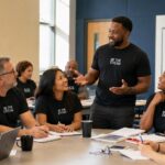 District educators and school-system leaders wearing BE THE DREAM shirts during a Dream BLDRS+ professional development session.