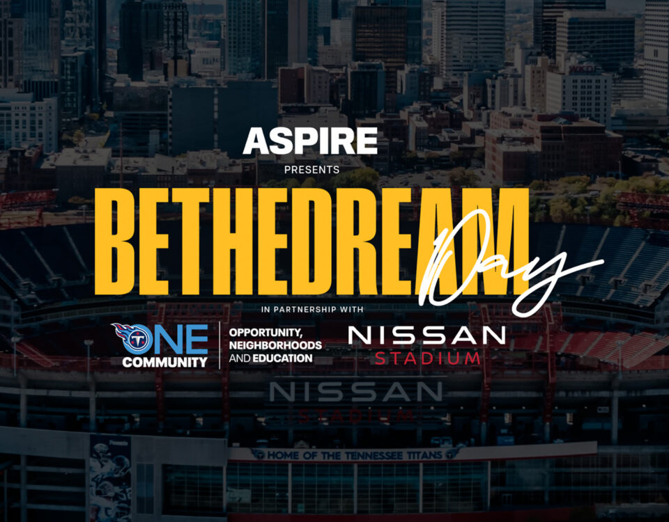 Aspire’s 2025 Dream BLDRS™ closeout celebration brought Metro Nashville Public Schools students to Nissan Stadium for BE THE DREAM DAY. Hosted by the Tennessee Titans and Tennessee Titans ONE Community, the event celebrated students’ program completion alongside community partners, panelists, and special guest Benny Cunningham.